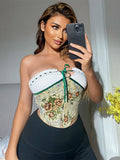 Yipinpay MO Lace Bandage Sleeveless Off-shoulder Crop Top Fashion Sexy Corset Crop Tops Vest Female Backless Bustier Top Vest