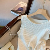 Yipinpay Tops Camis Crop O Neck Lace Up Blouse Sleeveless T Shirt A Line White Skirts Knitting Two Piece Sets Slim Spring Wild