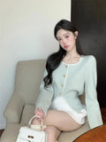 Yipinpay Elegant Sweater Women Square Collar Autumn Winter Sweet Knitted Cardigan Solid Split Outwear Female Fashion Top