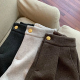 Yipinpay Korean Split Wide Legs Autumn Winter New Black Thickened Woolen Shorts for Women's Casual Short Femme Y2k Shorts