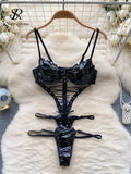 Yipinpay Strap PU Leather Sexy Bodysuits Ladies Sleeveless Hollow Out Lingerie Erotic Nightwear Fashion Backless Sexy Playsuits