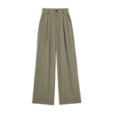 Yipinpay New Women Fashion Front Pleat Casual Straight Pants Office Ladies High Waist Pockets Full Length Trousers Mujer