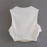 Yipinpay Flower Crop Top Women Off White Tank Top Female Sleeveless Summer Sexy Tops Woman Fashion Y2k Streetwear Going Out Tops