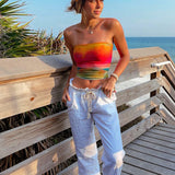 Yipinpay Women American Retro Y2K Hotsweet Wrap Chest Tube Tops Tie-dye Strapless Tank Tops Summer Backless Bandeau Crop Tops