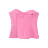 Yipinpay Pink Cut Out Corset Top Female Off Shoulder Crop Tops For Women Summer Sleeveless Backless Top Woman Party Night Sexy Tops