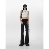 yipinpay Women's Dark Grey Vintage Flare Jeans High Waist Stretchy Self Cultivation Pants Fashion Straight Denim Trouser Ladies Summer