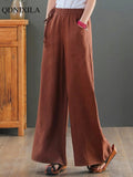 Yipinpay Summer New Chinese Cotton Linen Women's Pants Casual Loose Straight Pants Literary Vintage Thin Silk Hemp Wide Leg Pants