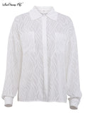 Yipinpay Transparent Chiffon Elegant Lapel Shirt Spring 2023 Long Sleeve Button Blouses Single-Breasted White Top Office Lady