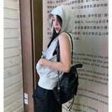 Yipinpay Vintage Hooded Tank Top Women Clothing Summer New Fashion Loose Casual Sports Gray Sleeveless Short Vest Women Top