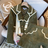 Yipinpay Piece Outfits Preppy Navy Collar Jacket Vintage Mini Pleated Skirts Sets 2023 Fall Patch Contrast Sailor Coat Casual