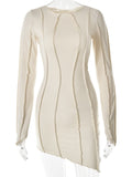Yipinpay MO Sexy Solid Patchwork O Neck Mini Dress Women Autumn Bodycon Long Sleeve Slim Fit Elegant Party Club Vestido