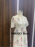 Yipinpay Summer Beach Style Elegant Sundress Woman Short Sleeve Floral Midi Dress Chiffon Casual Fashion Party Dress Office Lady