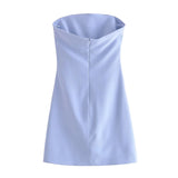 Yipinpay Blue Mini Dress Woman Off Shoulder Short Dresses For Women Pleated Strapless Sexy Corset Dress 2023 Evening Party Dresses