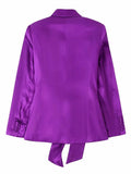 Yipinpay Women 2023 Purple Satin Blazer Woman Tied Office Elegant Female Blazer Sets Fashion Long Sleeve Autumn Jacket Female Suit