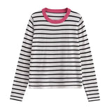 Yipinpay New Women Long Sleeve O Neck Striped Casual Knit Sweater