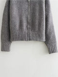 Yipinpay New Women Gray Knit Bomber Jacket Long Sleeve O Neck Female Autumn Winter Casual Coat