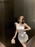 Yipinpay Elegant Mini Dresses Women Bowknot Sleeveless Polka Dot Sexy Diagonal Collar Slim Party Dress Ladies Backless Fashion