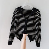 Yipinpay Autumn/Winter New Hooded Knit Cardigan Sweatshirt Western Loose Striped Hooded Top