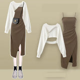 Yipinpay Women's fashion cut-out sweater+suspender Skirt two-piece set Korean Elegant New in Matching Set 2024 Spring Summer Dress Suit