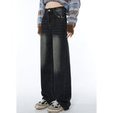 yipinpay Women Blue Jeans Vintage American Fashion Streetwear Style Bottoms Wide Leg Jean Female Baggy Trouser Straight Denim Pants
