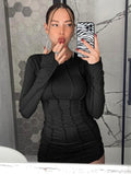 Yipinpay MO Sexy Solid Patchwork O Neck Mini Dress Women Autumn Bodycon Long Sleeve Slim Fit Elegant Party Club Vestido
