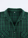 Yipinpay Green Shacket Oversize Shirts Women Dropped Shoulder Street Style Plaid Blouses Double Pockets Casual Loose Top 2023