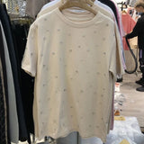 Yipinpay 2023 Summer Women T-shirt Casual Loose Diamond Cotton Half Sleeve Tshirt Big Female Basic Tops Tees Heavy Industry 4XL