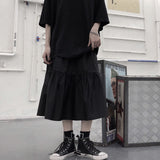 Yipinpay Black Gothic Midi Skirt Women Punk Goth High Waist Patchwork A-line Long Skirts Korean Style Casual Harajuku Streetwear