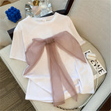 Yipinpay Clothes Grunge Cotton Tee Graphic Tshirts Black Bow Short Sleeve T-shirts Ropa Mujer Y2k Mesh Shirts for Women Top