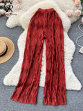 Yipinpay Pleated Vintage Striped Long Pants Fashion Spring High Waist Wide Leg Trousers Women Streetwear Solid Casual Pants