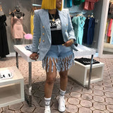 Yipinpay Summer New Women Long Tassel Denim Shorts Fashion High Stretch Skinny Jeans Shorts Street Hipster Clothing S-2XL