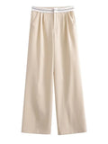 Yipinpay 2024 Women Fashion Side Pockets Patchwork Straight Pants Vintage High Waist Zipper Fly Female Casual Trousers Mujer