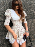 Yipinpay Summer Printed Patchwork Mini Dress Female V-Neck Short Sleeve Slim Fashion Elegant Party Dress Gown For Women Dress 2024