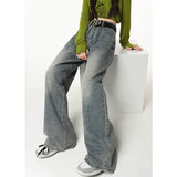 yipinpay Blue High Waist Women Jeans American Fashion Streetwear Wide Leg Jean Female Winter Trouser Straight Baggy Denim Pants