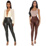 Yipinpay Autumn/Winter New Women's High Waist PU Leather Pants Fashion High Elastic Slim Pencil Pants Female Casual Trousers XS-2XL