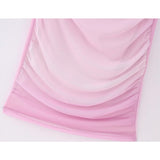 Yipinpay Pink Tulle Mini Dress Woman Mesh Bodycon Dress Women Sleeveless Semi Sheer Short Dresses For Women Ruched Summer Dresses