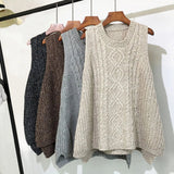 Yipinpay And Winter Clothing Thick Wool Vest Female Knitted Vest Loose Large Size Round Neck In The Long Section Of The Wild Vest