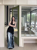 Yipinpay Spicy Girl Sexy Small Camisole with Irregular Ruffle Edge Summer New Chic Waist Slimming Tank Top for Women Summer Outwear
