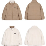 yipinpay Womens Khaki Reversible Down Jackets Winter Baggy Comfortable Coat Thickening Warm Female Puffer Cotton Padded Jacket Outwear