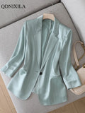 Yipinpay Summer New Japanese Fashion Shiny Acetate Satin Small Women's Blazers Jacket Elegant Designer Slim Saggy Silky Ladies Suit