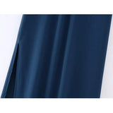 Yipinpay Ruched Long Skirts For Women Fashion 2023 Nvay Blue High Waist Skirt Woman Summer Midi Slit Skirt Elegant Women's Skirts