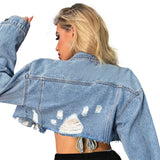 Yipinpay Autumn New Women's Long Sleeve Ripped Denim Jacket Fashion Sexy Short Jeans Coat Casual Clothing XS-L
