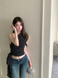 Yipinpay Sexy Camis Women Diagonal Collar Polka Dot Ribbon Bandage Summer Fashion Slim Crop Tank Tops Elegant Female Casual