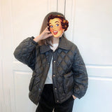 Yipinpay Women's Black Parkas Turn Down Collar Argyle Jacket Pocket Autumn Winter Plaid Coat Chaquetas Mujer Roupas Femininas Jaqueta