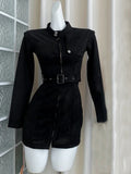 Yipinpay Mid-length Stand-up Collar Slim Jacket Elegant Deerskin Velvet Belt Waisted Long-sleeved Women's Trench Coat Jacket New