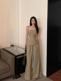 Yipinpay Grade Hot Girls Suit Women's Pleated Waist Wrap Strapless Top Casual Sweeping Wide Leg Pants Two-piece Set Female Clothes