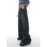 yipinpay Blue Women Jeans High Waist American Fashion Streetwear Wide Leg Jean Female Denim Trouser Straight Stripe Denim Pants