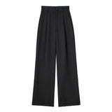 Yipinpay New Women Fashion Front Pleat Casual Straight Pants Office Ladies High Waist Pockets Full Length Trousers Mujer