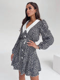 Yipinpay Elegant Women Dress Party 2023 Peter Pan Collar Ladies Vintage Floral Dress Sash Puff Sleeve A-Line Dress Patchwork