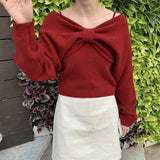 Yipinpay Bow Long Sleeve Sweater Women Slim Fit Simple Knitted Tank Tops Autumn Winter 2023 New Korean Chic Two Piece Set Y2k